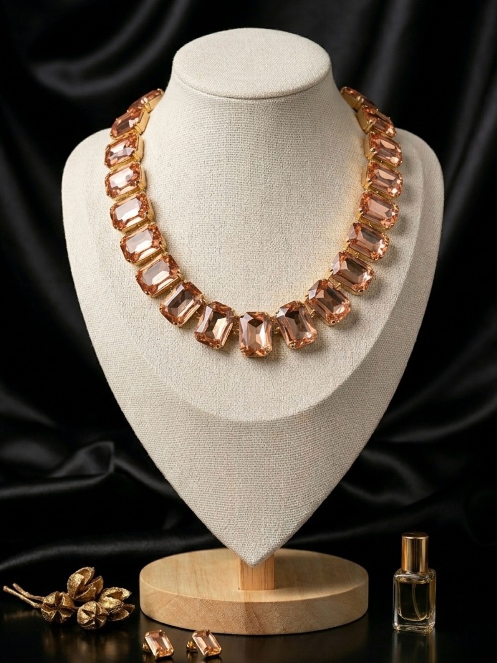 Peach Crystal Gemstone Statement Necklace - Hypoallergenic